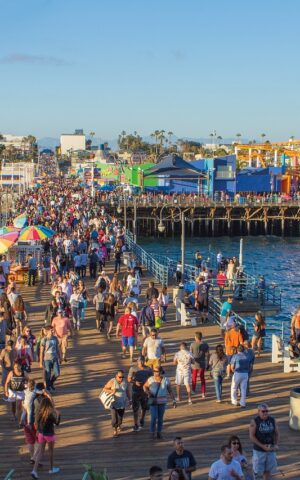 santa monica pier, people, nature, busy, ferriswheel, beach, los angeles