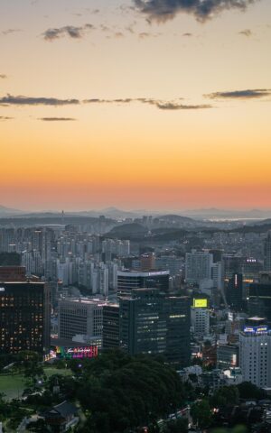 myeongdong, seoul, korea, sunset, orange, metropolitan, city, korean, modern, night sky, buildings, building, nature, scenic, scenery, urban, south korea, seoul korea, travel, yellow, sky, cloud, cloudy, night, nightscape, cityscape