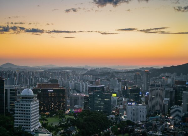 myeongdong, seoul, korea, sunset, orange, metropolitan, city, korean, modern, night sky, buildings, building, nature, scenic, scenery, urban, south korea, seoul korea, travel, yellow, sky, cloud, cloudy, night, nightscape, cityscape