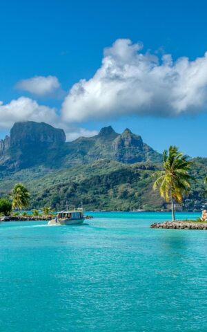 island, tropical, blue waters, tropical island, mountains, bora bora, sea, ocean, polynesia, nature, landscape, water, idyllic